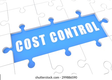 Cost Control - puzzle 3d render illustration with word on blue background