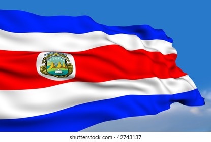 Costa Rican Flag Waving On Wind