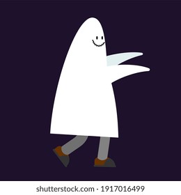 Costume Ghost For Halloween. Guy In Suit Spook 
