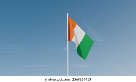 Cote d Ivoire flag on blue sky 3d illustration image