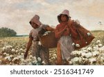 The Cotton Pickers (1876) by Winslow Homer. Vintage women picking cotton art drawing illustration, old women at farm painting art print.