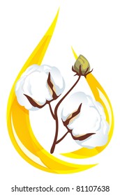 Cotton Seed Oil. Stylized Drop Of Oil And A Sprig Of Cotton Inside.