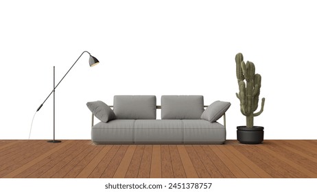a couch and a cactus in a room