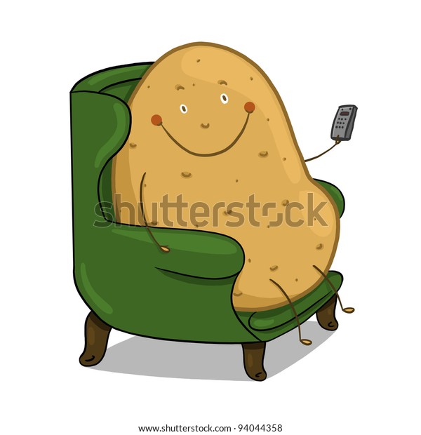 ソファイポテトイラスト リモコンを持つソファに座って笑うジャガイモ のイラスト素材