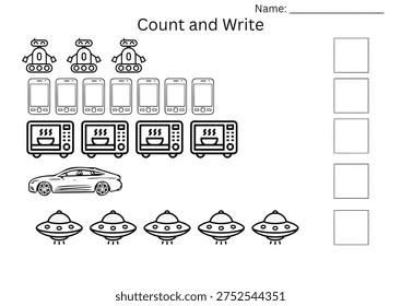 Count and write worksheet for Kindergarten