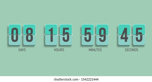 Countdown mechanical clock. Flip board with scoreboard of day, hour, minutes and seconds.