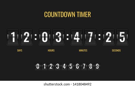 Countdown Timer. Meter Scoreboard Digital Watch Mechanics Counter Information Down Number Counting Clock Day, Flat Template