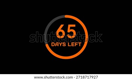 Countdown timer number illustration.  65 Days left countdown timer.