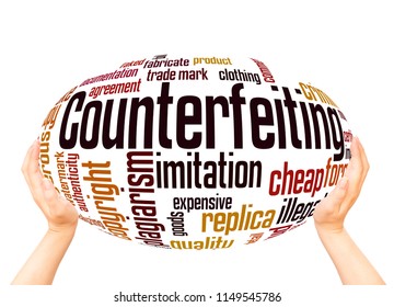 Counterfeiting Word Cloud Sphere Concept On White Background.   