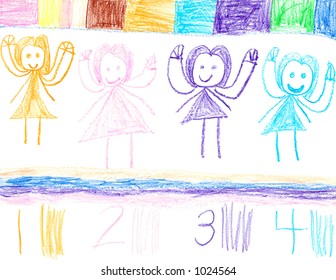 Counting The Angels-Crayon Drawing By A Six Year Old Child