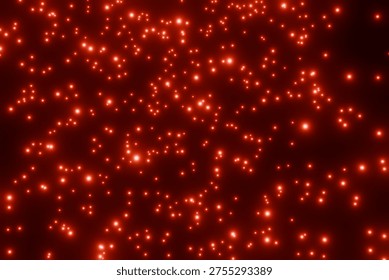 Countless red particles floating on a black background