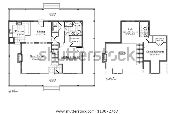 Country House Floor Plan Room Names Stockillustration 110872769