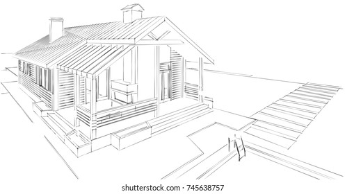 Modern House Sketch 3d Illustration Stock Illustration 1585356139 ...