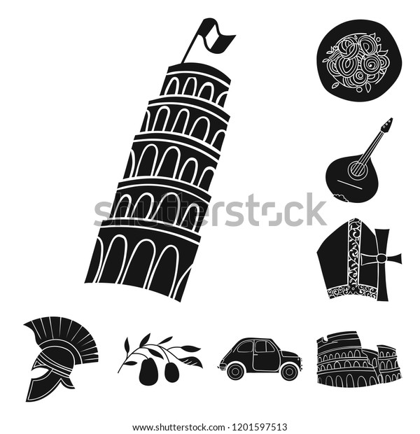Country Italy black\
icons in set collection for design. Italy and landmark bitmap\
symbol stock web\
illustration.
