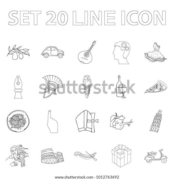 Country\
Italy outline icons in set collection for design. Italy and\
landmark bitmap symbol stock web\
illustration.