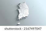 Country Political Geographical Map of South Korea with Provinces with Shadows