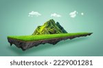 country road and green trees in summer. 3d illustration of a piece of green land isolated, unusual illustration. mountain view with grass road. 