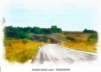 Country Road Through The Fields, Watercolor