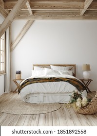 Country Style Bedroom Interior, 3d Render