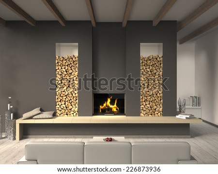 Country Style Living Room 3 D Rendering Stockillustration