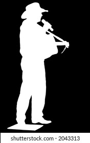 Country Western singer/musician in reverse silhouette