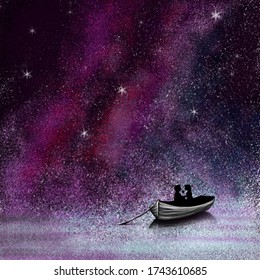 Couple In A Boat Under The Starry Sky



