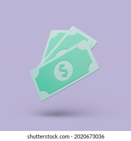 A Couple of cash on purple background. Money-saving, cashless. Simple 3d render illustration.
