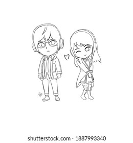 Couple Chibi Character Love Sketch Coloring Stock Illustration 1887993340 |  Shutterstock