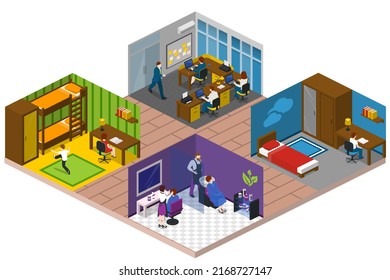 Couple Daily Life, Man And Woman Together, Isometric Home Routine And Everyday Leisure Activity. Couple Daily Life Breakfast Eating, Watching TV And Jogging Sport In Park, Cooking And Shopping