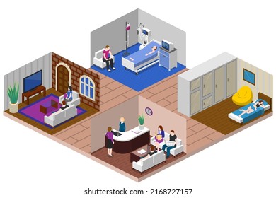 Couple Daily Life, Man And Woman Together, Isometric Home Routine And Everyday Leisure Activity. Couple Daily Life Breakfast Eating, Watching TV And Jogging Sport In Park, Cooking And Shopping