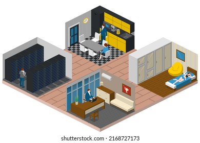 Couple Daily Life, Man And Woman Together, Isometric Home Routine And Everyday Leisure Activity. Couple Daily Life Breakfast Eating, Watching TV And Jogging Sport In Park, Cooking And Shopping