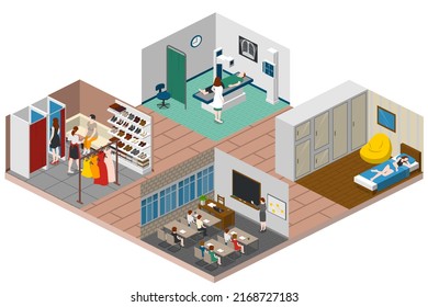 Couple Daily Life, Man And Woman Together, Isometric Home Routine And Everyday Leisure Activity. Couple Daily Life Breakfast Eating, Watching TV And Jogging Sport In Park, Cooking And Shopping