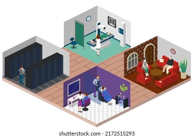 Couple Daily Life, Man And Woman Together, Isometric Home Routine And Everyday Leisure Activity. Couple Daily Life Breakfast Eating, Watching TV And Jogging Sport In Park, Cooking And Shopping