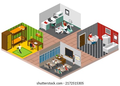 Couple Daily Life, Man And Woman Together, Isometric Home Routine And Everyday Leisure Activity. Couple Daily Life Breakfast Eating, Watching TV And Jogging Sport In Park, Cooking And Shopping