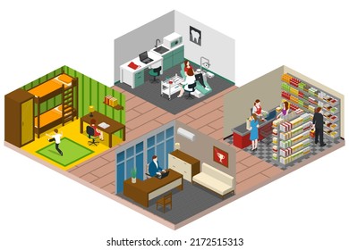 Couple Daily Life, Man And Woman Together, Isometric Home Routine And Everyday Leisure Activity. Couple Daily Life Breakfast Eating, Watching TV And Jogging Sport In Park, Cooking And Shopping