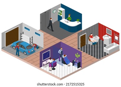 Couple Daily Life, Man And Woman Together, Isometric Home Routine And Everyday Leisure Activity. Couple Daily Life Breakfast Eating, Watching TV And Jogging Sport In Park, Cooking And Shopping