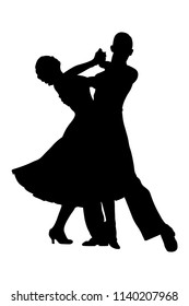couple of dancers black silhouette on competition in ballroom dancing