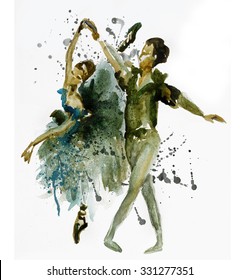 Couple Dancing Ballet Watercolor