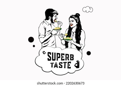 Couple Eating Street Food Illustration With Fun