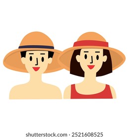 couple enjoying summer time. couple in beach wearing summer hat - Powered by Shutterstock