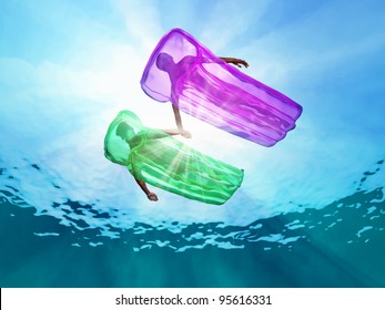 couple floating on a mattress - Powered by Shutterstock