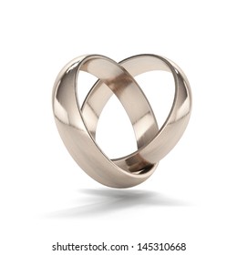 Couple Of Gold Wedding Rings In Heart Shape