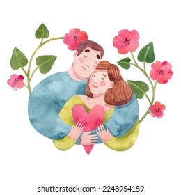 A couple in love. Man hugging a woman with love and care. Happy family. Anniversary card. Valentine's day card.  - Powered by Shutterstock