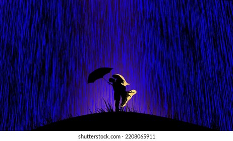 Couple  Love Romantic Rainy Time  At Night Digital Art ,type Painting ,3d Illustration , High Definition ,  Wallpaper