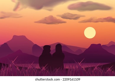 A Couple Is On A Date At Sunset. Lofi. Aesthetic