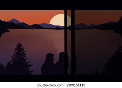 A Couple Is On A Date At Sunset. Lofi. Aesthetic