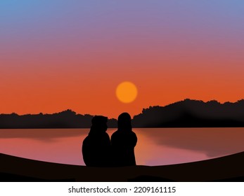 A Couple Is On A Date At Sunset. Lofi. Aesthetic