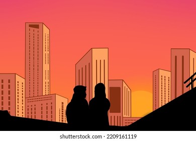 A Couple Is On A Date At Sunset. Lofi. Aesthetic