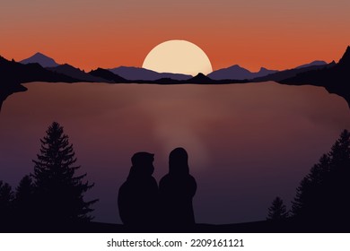 A Couple Is On A Date At Sunset. Lofi. Aesthetic