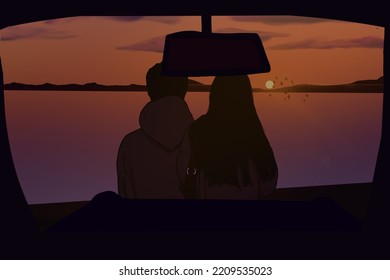 A Couple Is On A Date At Sunset. Lofi. Aesthetic